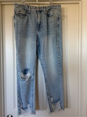Good American Good Classic Denim Jeans Raw Hem Ripped Detail Size 14/32